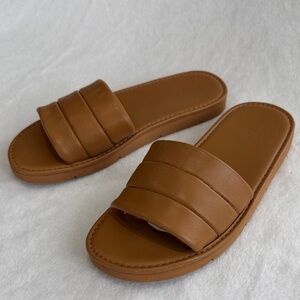 Vince Olina Tan Leather Slide Sandals